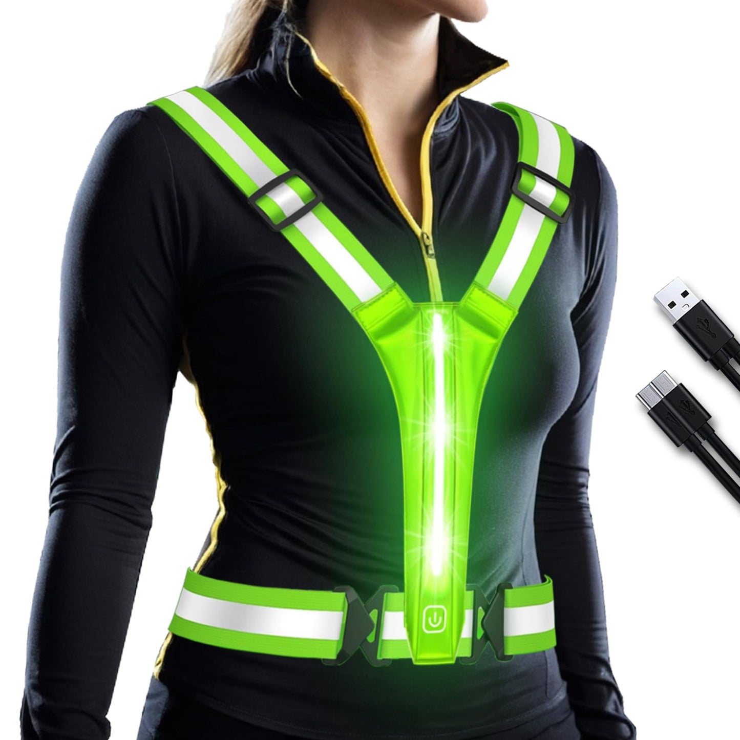 LED Reflective Vest Running Gear, USB Rechargeable LED Light Up Vest High Visibility with Adjustable Waist/Shoulder for Jogging Running Cycling Walking Motorcycle