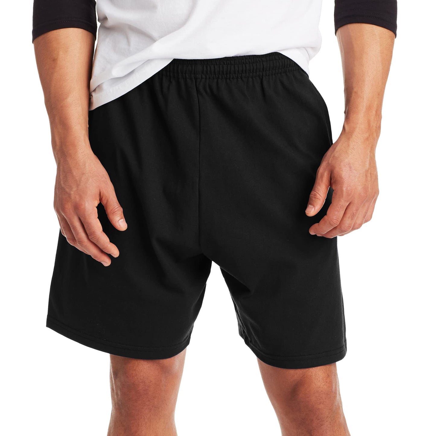 Hanes Mens Jersey Cotton With Pocket Workout-and-training-shorts, Black, Small US