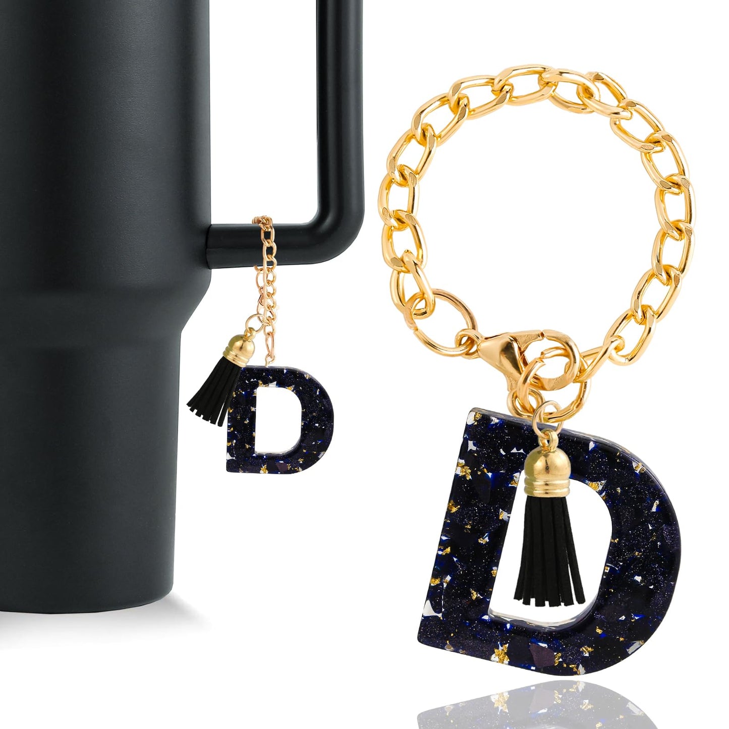Letter Charm Accessories for Stanley Cup 1 PCS Cute Initial Keychain Handle Charm for Stanley Tumbler for Women Black Letter D