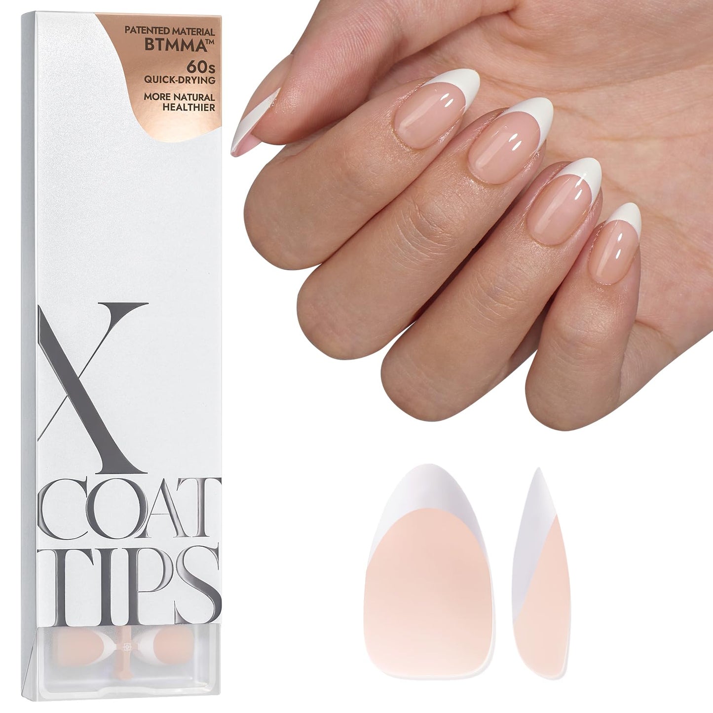 BTArtboxnails Soft Gel Nail Tips - XCOATTIPS French Series French Tip Press on Nails, Short Almond Press On Nails, Nude Acrylic Fake Nails Glue On Nails Extension Set