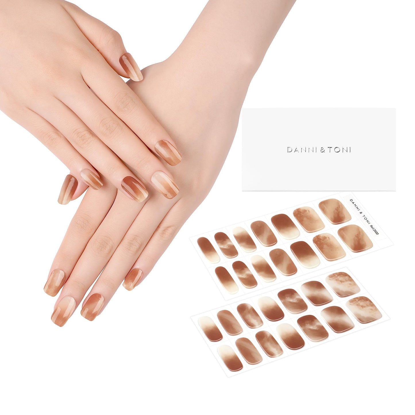 DANNI & TONI Earthy Ombre Nail Strips (Autumn Essence) Brown Gradient Gel Nails 28 Stickers