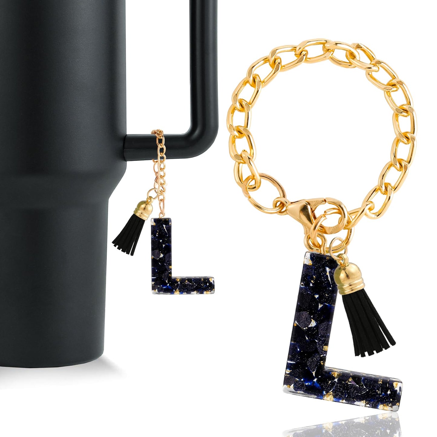 Letter Charm Accessories for Stanley Cup 1 PCS Cute Initial Keychain Handle Charm for Stanley Tumbler for Women Black Letter L