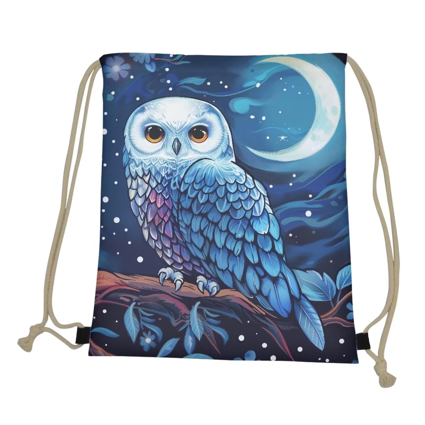 COEQINE Cool Owl Animal Blue Drawstring Backpack Lightweight Large Capacity Shopping Bag for Women Men,Blue