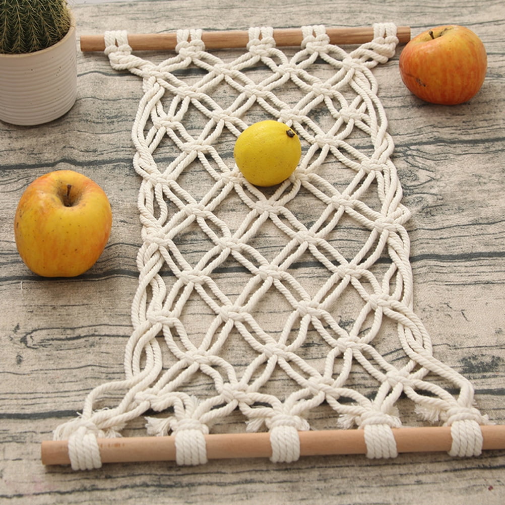 BALAHAPY 1 Set Vegetable Hammock Cotton Rope Wood Metal Indoor Outdoor Home Decor Style