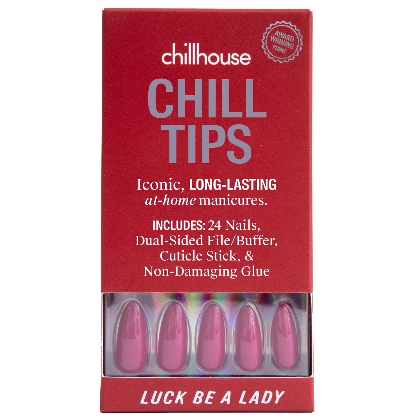 Chillhouse - Chill Tips, Press on Nails Kit - Luck Be a Lady (Long Almond) - 24 Nail Shapes & Sizes - Up to 3 Weeks Wear - Customizable Fit - Reusable - Latina Founded, Women Owned, Beauty, Self Care