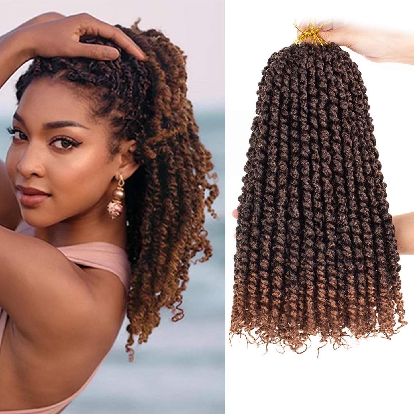 Leeven Crochet Hair for Women 14 Inch Pre Twisted Passion Twist Hair 8 Packs Ombre Brown Pre Looped Bomb Crochet Passion Twists Short Bohemian Braids Synthetic Hair Extensions #T30