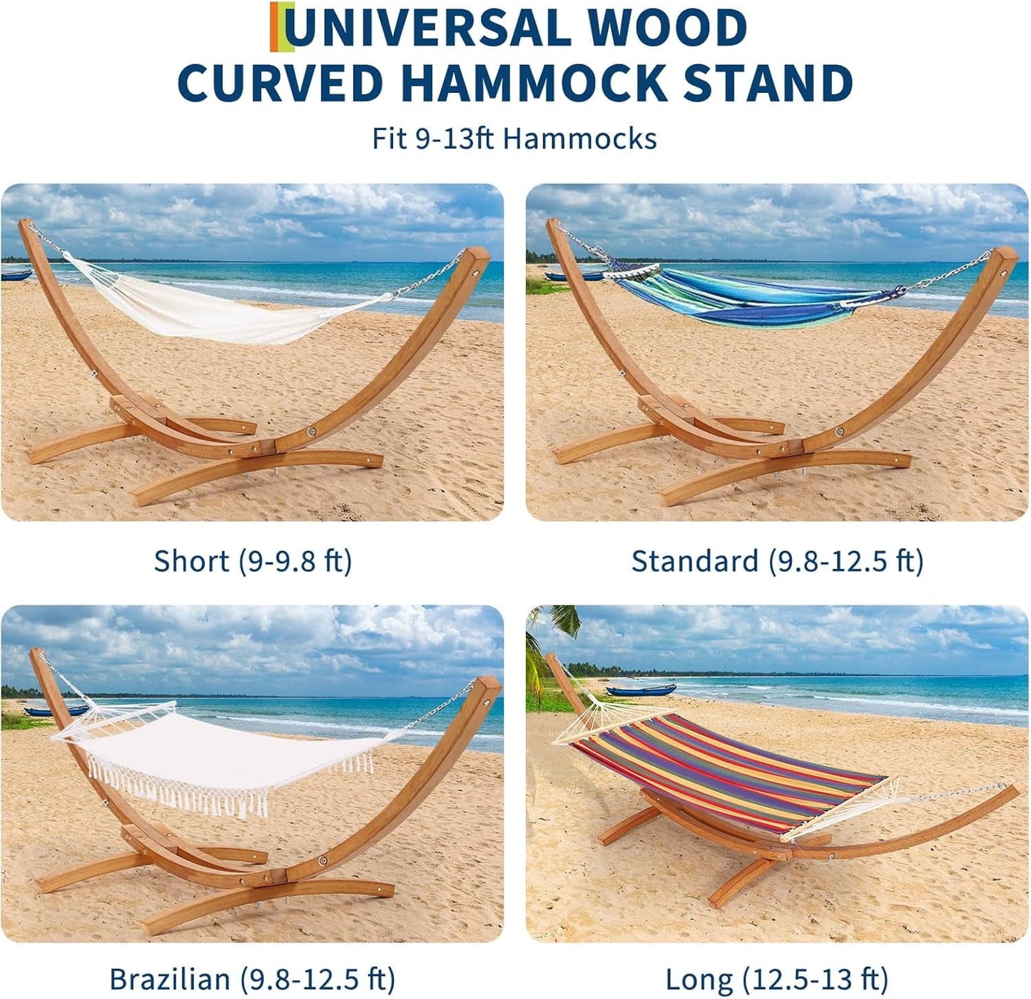Hammock Stand, Wood Hammock Stand Only, Wood Weatherproof Outdoor Hammock with Stand for Patio Backyard Indoor, Max 330 Lbs, Curved