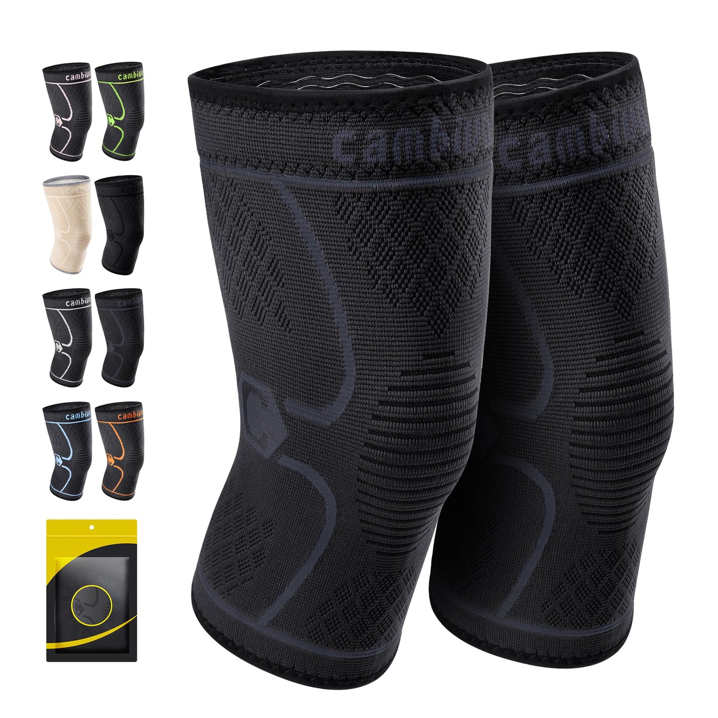 CAMBIVO 2 Pack Knee Brace, Knee Compression Sleeve Support for Men and Women, Knee Pads for Running, Hiking, Meniscus Tear, Arthritis,Joint Pain Relief (Slate Blue,Small)