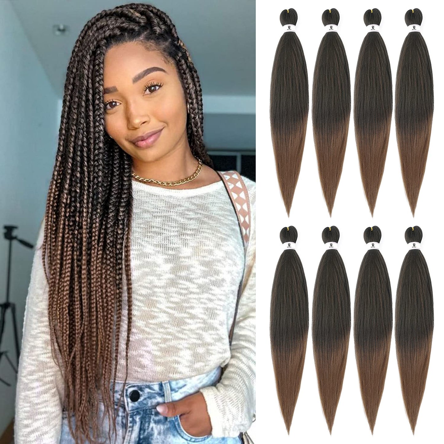Braiding Hair Pre Stretched 26 Inch Ombre Braiding Hair Soft Yaki Texture Hot Water Setting Braiding Hair Synthetic Hair for Braiding Hair Prestretched Ombre Hair for Braids(1B-30)