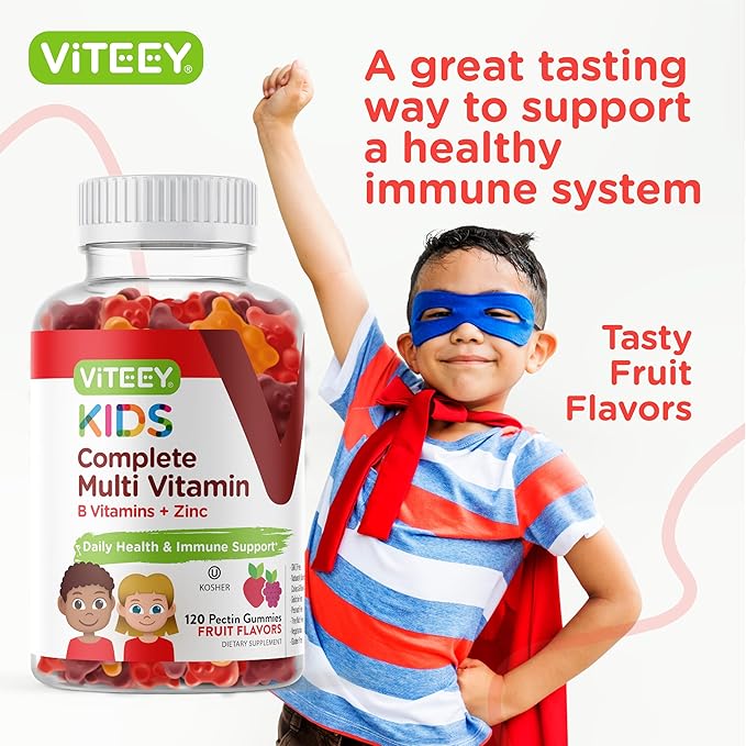 Kids Multivitamin Gummies, Complete Daily Essential Kids Vitamins - Great for Immune Support & Overall Health - 12 Essential Minerals & Vitamins - Vegetarian, Gelatin Free- Chewable Fruit Flavor Gummy