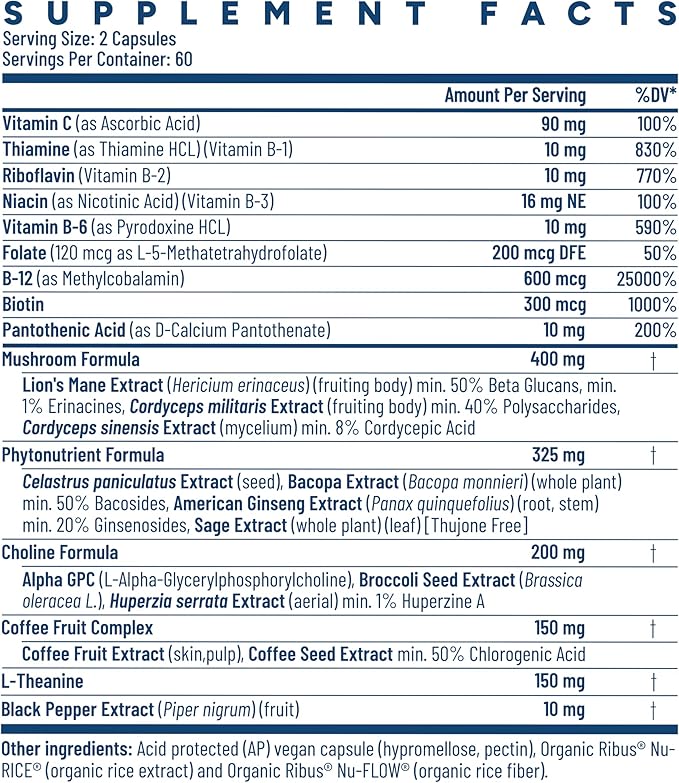 Brain-fxโข Nootropic Brain Energy Memory & Focus Supplement, Lions Mane Extract, L Theanine, Methyl B12 5MTHF B Complex, Alpha GPC Choline, Bacopa Monnieri, Ginseng, Cordyceps, Huperzine A BDNF Factor