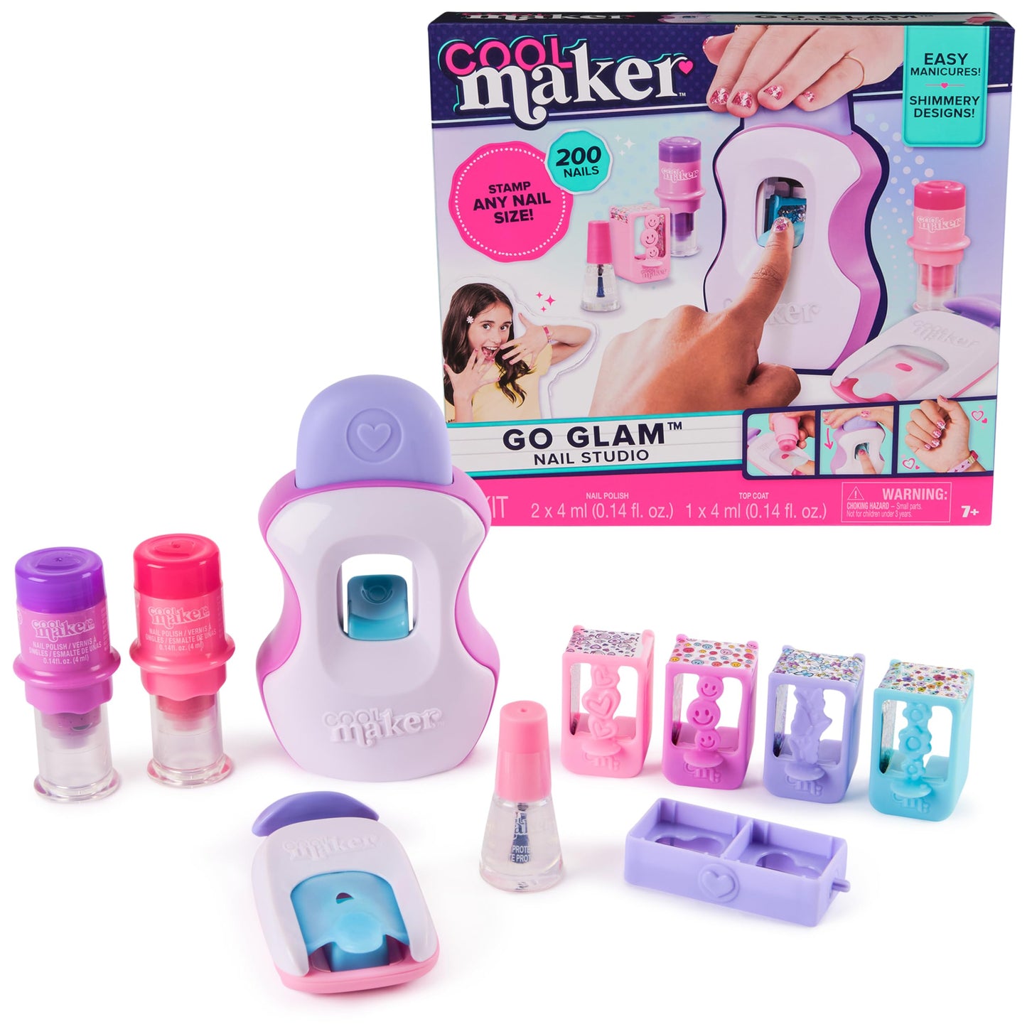 Cool Maker, GO GLAM Studio Nail Kit, Style 200 Nails, 4 Designs, 2 Polish Applicators & Mask (Packaging May Vary), Arts and Crafts for Ages 7 and up