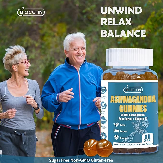 Ashwagandha Gummies & Vitamin D3, Aswangdha Extract Supplement for Women Men(Non-GMO & Gluten Free,Sugar Free)