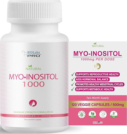 BIOLABS PRO Myo-Inositol Supplement 1000mg β Natural Dietary Support for Cellular Health & Wellness, Premium Non-GMO, Gluten-Free, Kosher Certified, Paraben-Free - (120 Caps - 2-Month Supply)