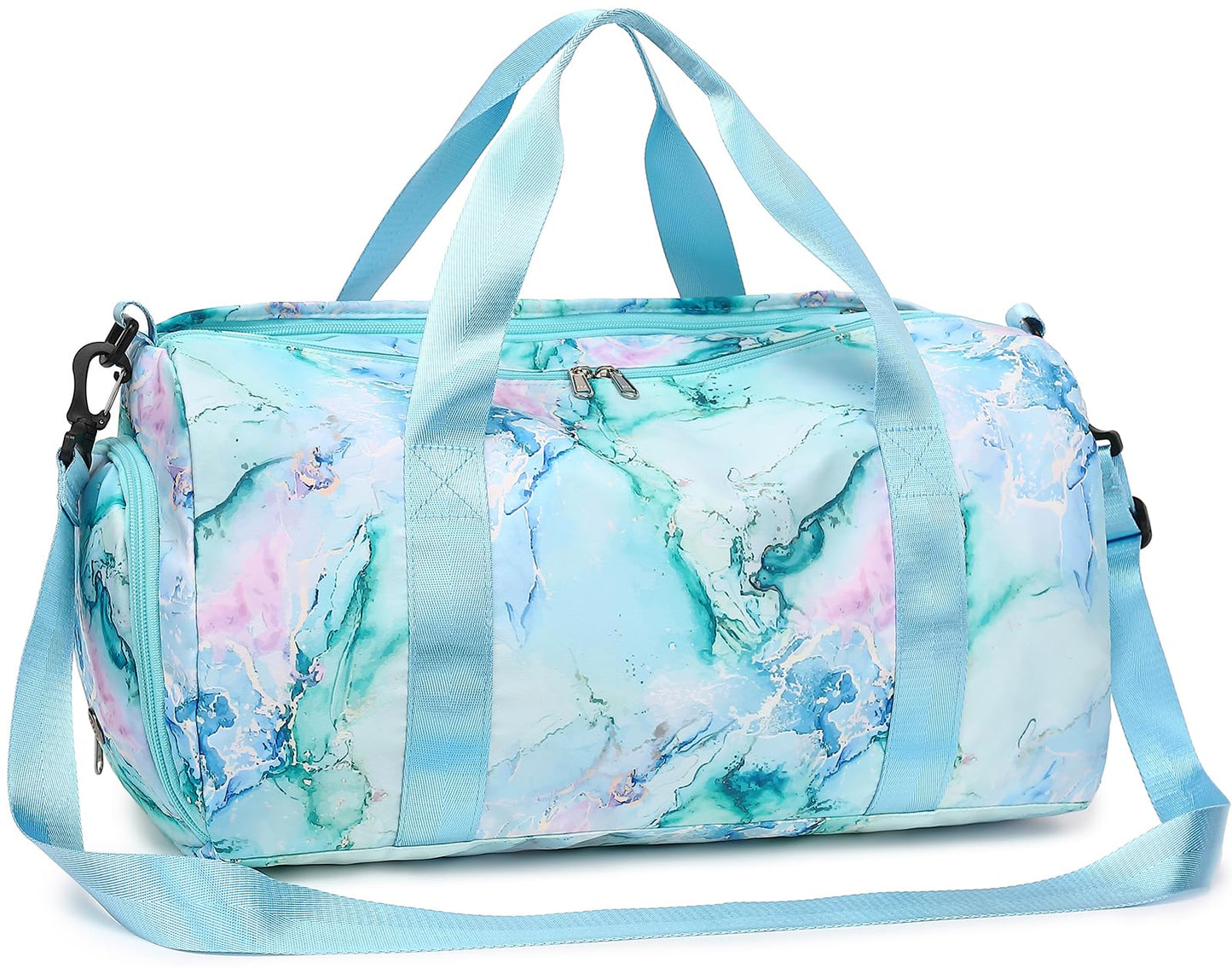 Gym Bag Sports Duffle Bag with Wet Pocket Weekender Overnight Bag with Waterproof Shoe Pouch and Air Hole for Girls Kids Women Travel Foldable Bag