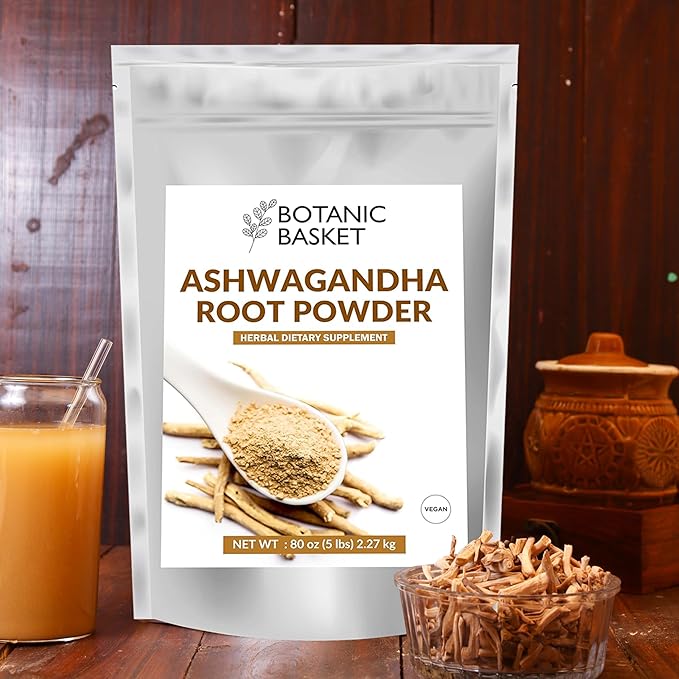 Botanic Basket Ashwagandha Root Powder 5 Pound, No Filler, No Additives, Highly Purified | Active Withanolides, No GMO, Gluten Free
