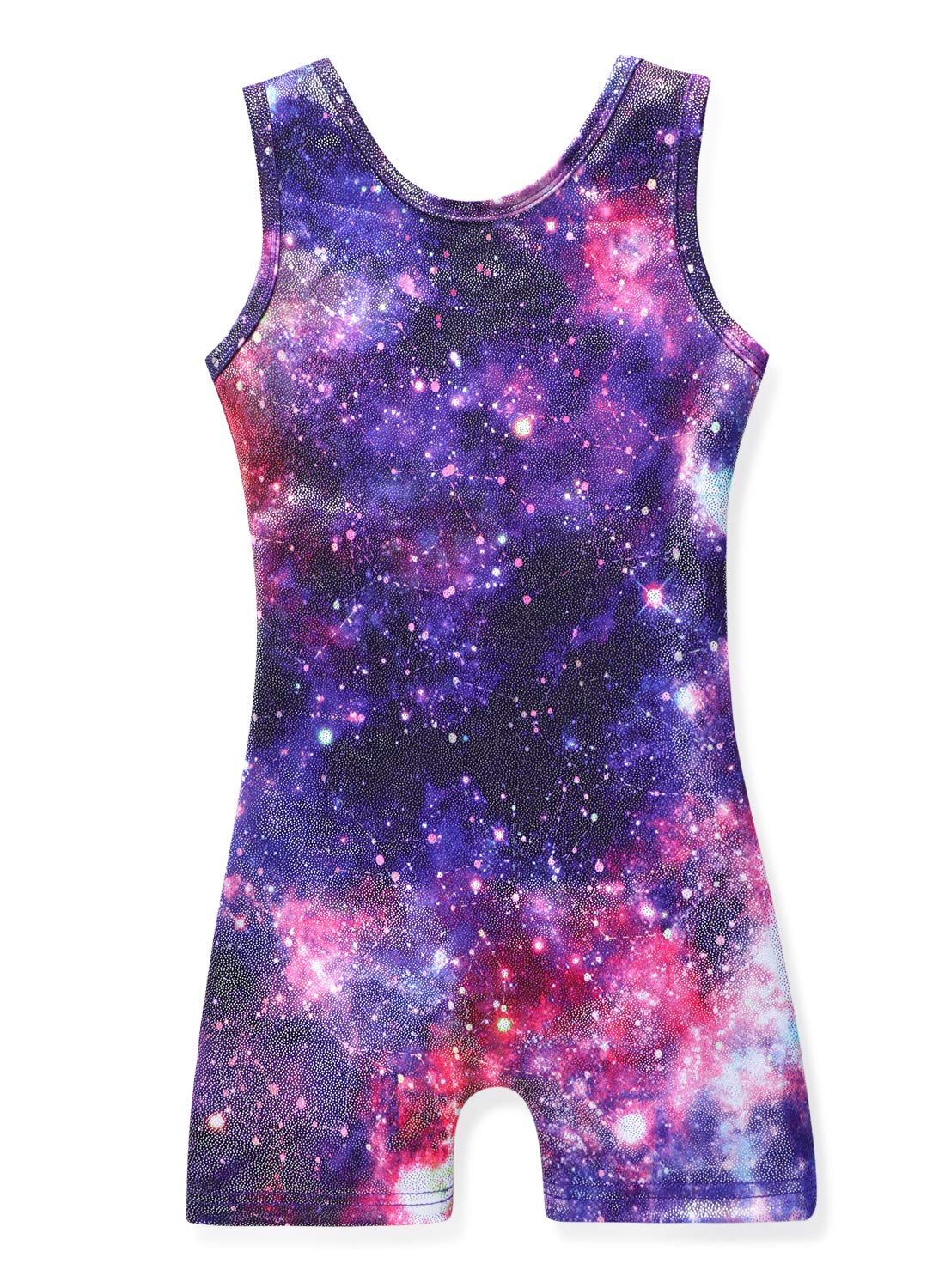 HOZIY Leotards for Girls Gymnastics With Shorts 5t 6 Years Galaxy Purple Pink Dance Bodysuits Shiny Abstract Galaxy