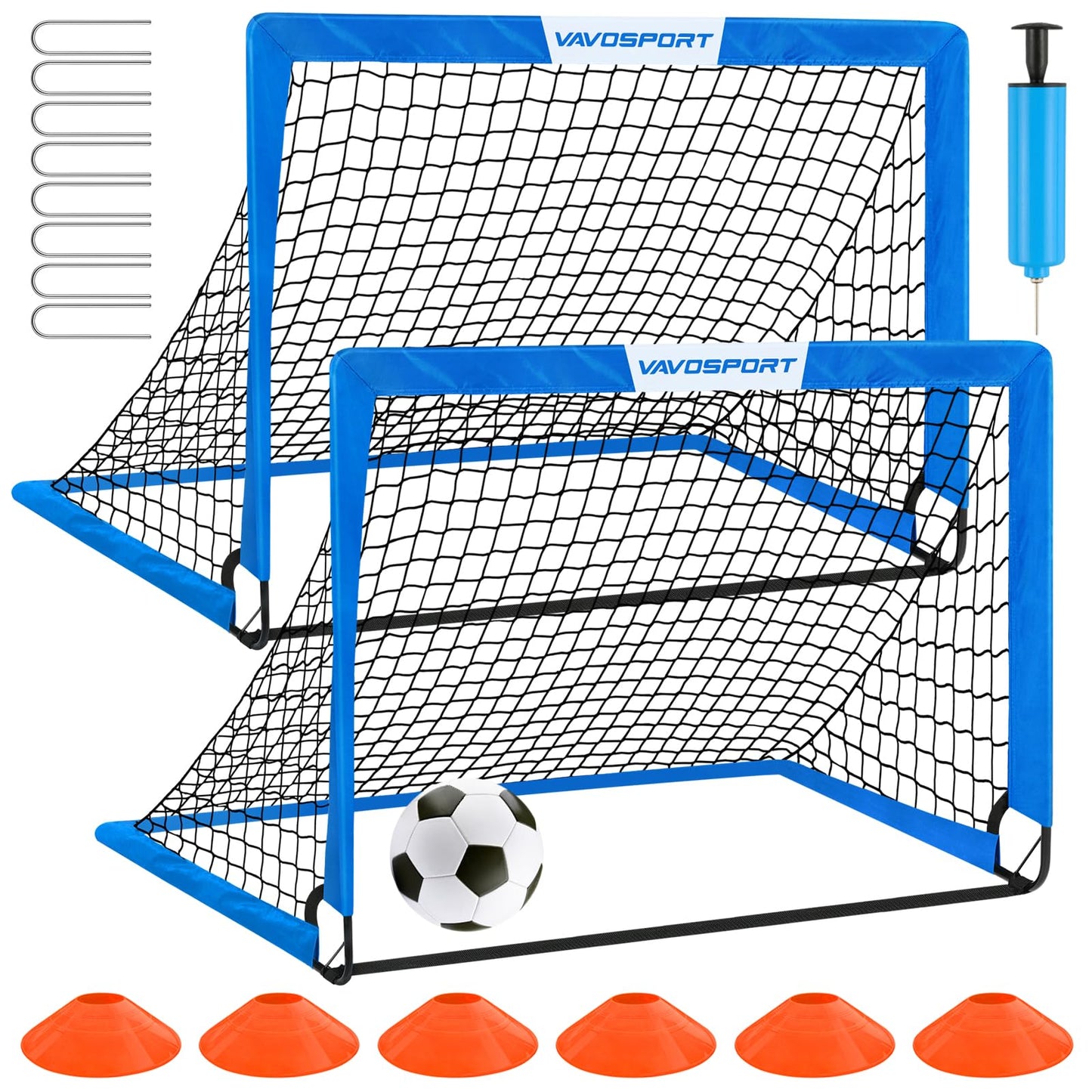 Kids Soccer Goals for Backyard Set - 2 of 4' x 3' Portable Soccer Goal Training Equipment, Pop Up Toddler Soccer Net with Soccer Ball, Soccer Set for Kids and Youth Games, Sports (Blue)