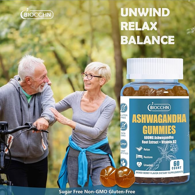 Ashwagandha Gummies & Vitamin D3, Aswangdha Extract Supplement for Women Men(Non-GMO & Gluten Free,Sugar Free)