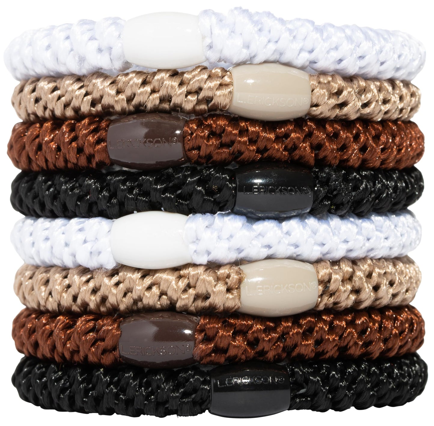 L. Erickson Grab & Go Pony Hair Ties - Neutral - 8 Pack Grab and Go Ponytail Holders - Hair Ties No Damage - Brown White Black Color Hair Bands Hair Accessories for Women