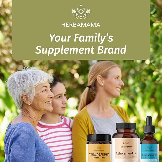 HERBAMAMA Ashwagandha Capsules - 1500mg Pure Ashwagandha Root Focus Supplement - Vegan, Non-GMO Mood & Calm Support Supplement for Adults, 100 Caps