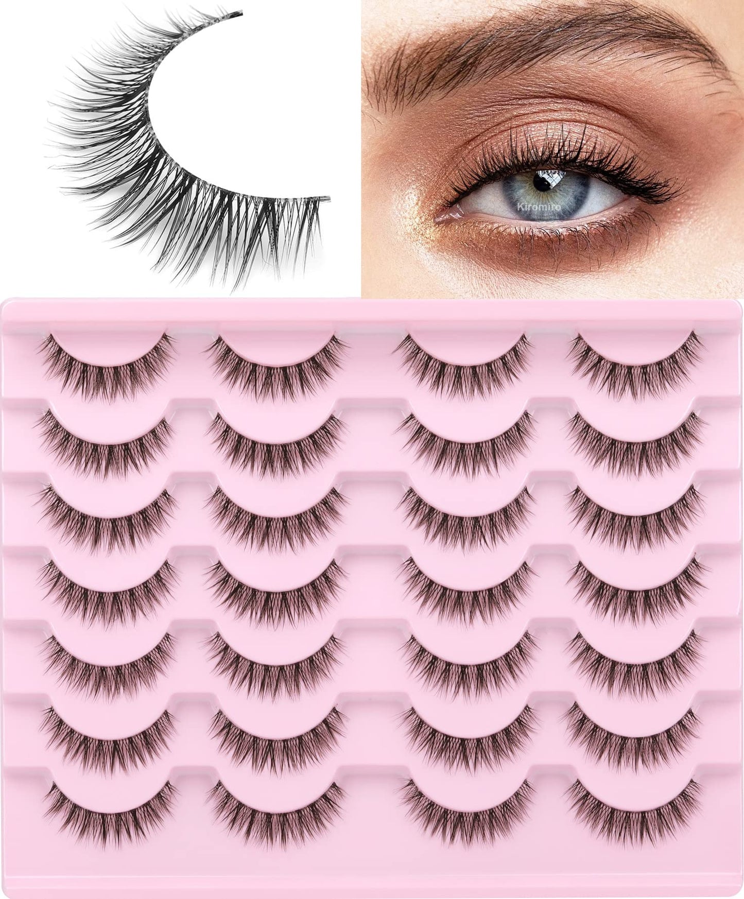 Kiromiro Eyelashes Wispy 10mm False Lashes Natural Look Fluffy 3D Mink Lashes Short Strip Lashes Pack