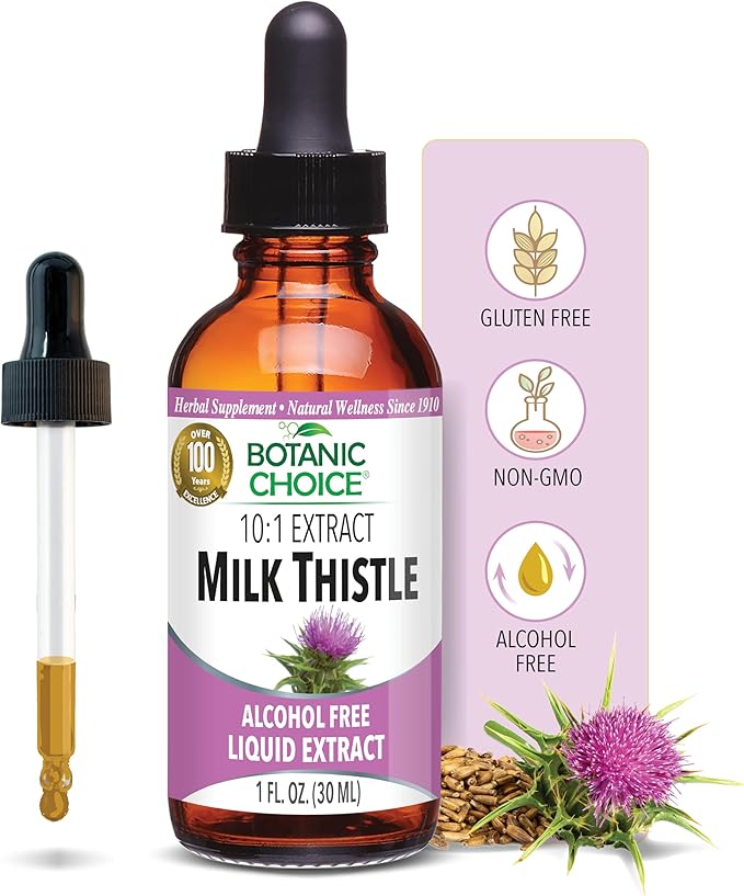 Botanic Choice Milk Thistle Liquid Extract, Alcohol Free, Gluten Free, Fast Acting Traditional Liver Favorite, 1 fl. oz