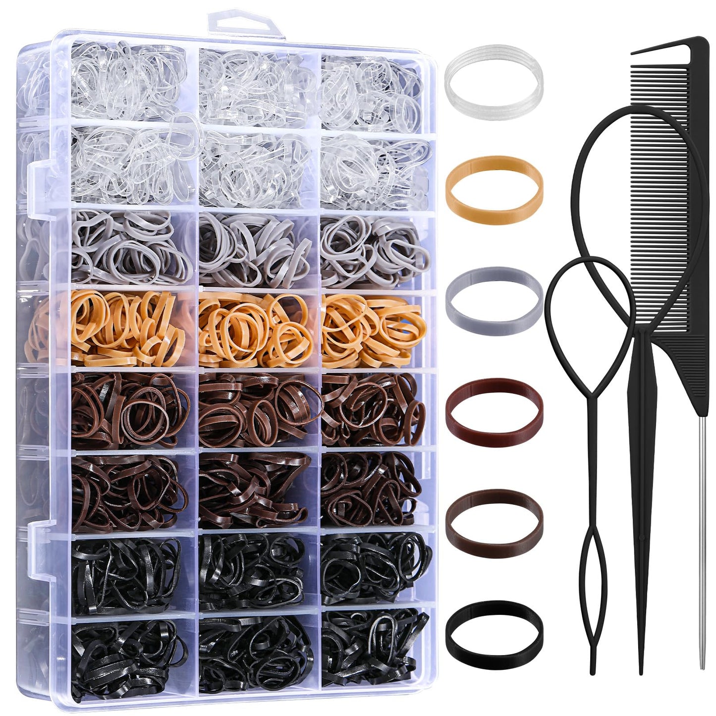 Auroray 2200 Pcs Elastic Hair Ties, 6 Natural Colors Mini Rubber Bands with Hair Tail Tools and Comb, Hair Accessories for Women, Girls, Toddlers, Babies