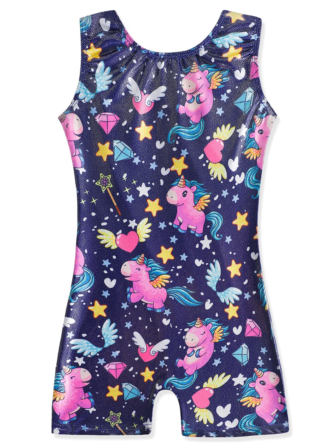 Kids Unicorn Leotards Gymnastics with Shorts for Little Girls 5t Size 5-6x Biketard Deep Purple Unicorn Heart Diamond Tumbling Outfits Leo Gym Gymnastic Clothes Apparel Clothing Sparkle