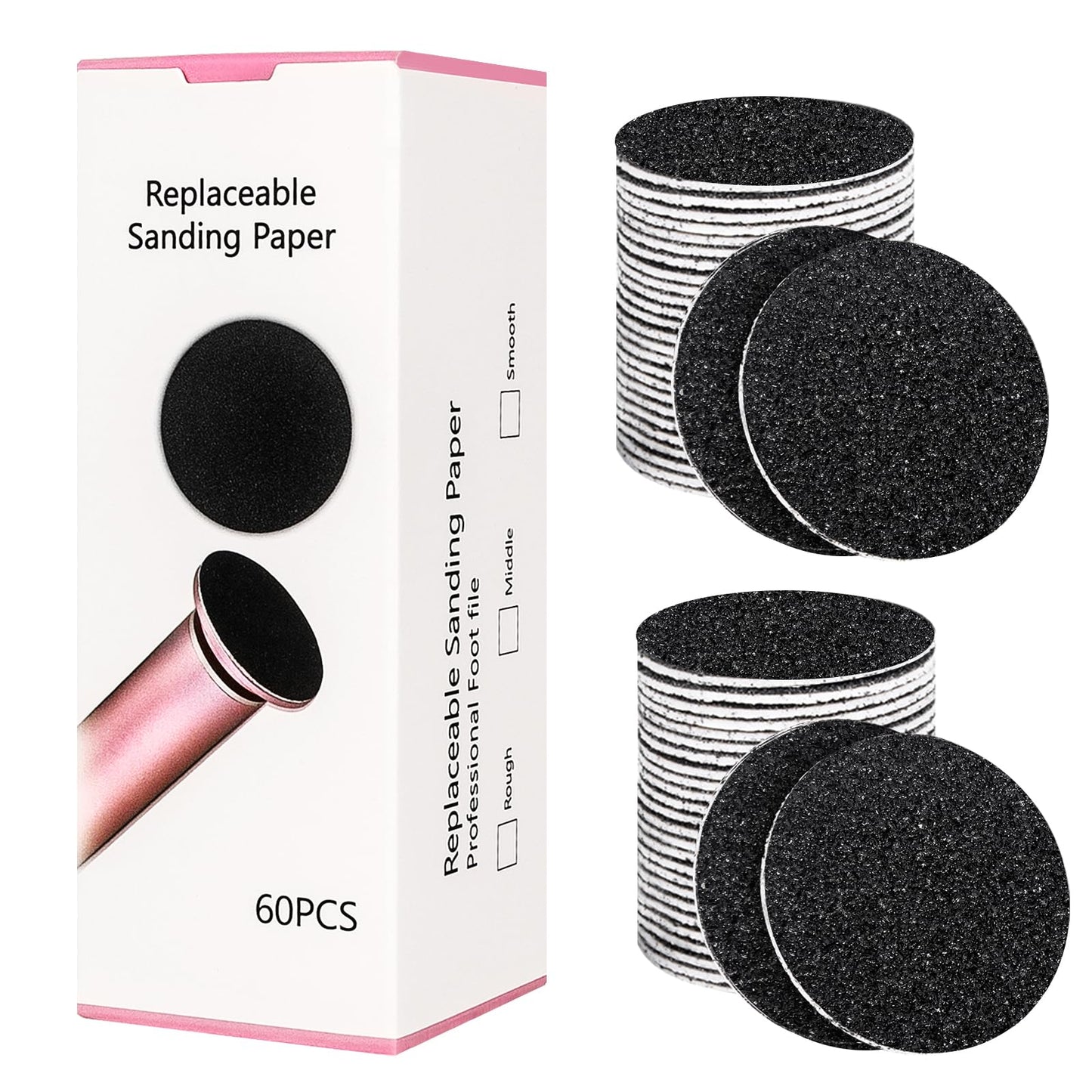 krofaue 60 Pcs Foot File Replacement Pads Round 60 Grit Sandpaper Disk for Pedicure Replaceable Sandpaper Refill Discs for Electric Foot File Callus Dead Skin Remover