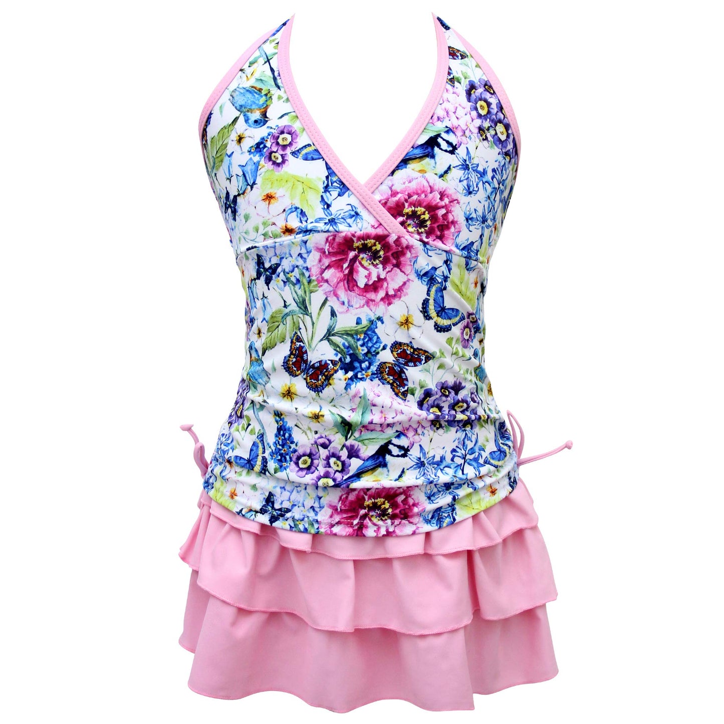 KALAWALK Girls Two Piece Tankini Lemon Double Flounce One Shoulder Adjustable Swimsuit Boyshort Tankini