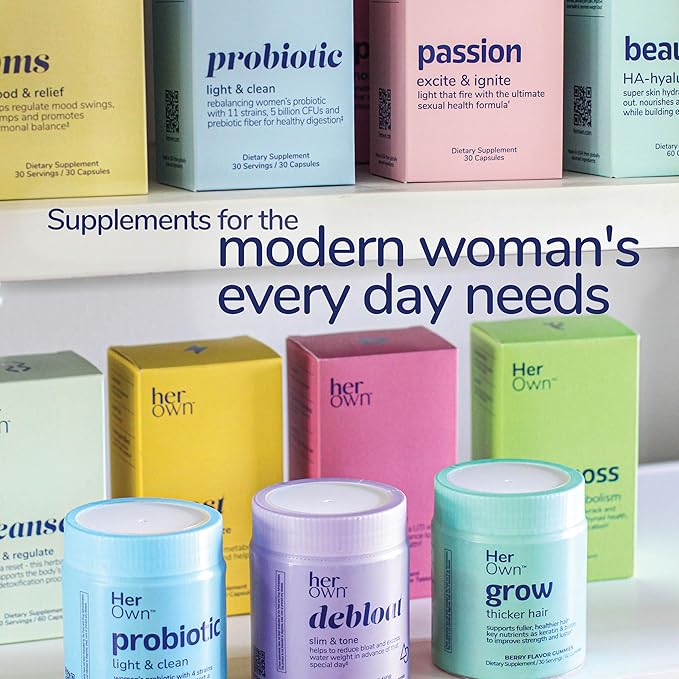 Her Own Grow Gummies, Promotes Thicker Hair, With Biotin, Keratin & Horsetail, Supports Fuller Hair, Healthy Hair Growth, Berry Flavor, 60 Gummies