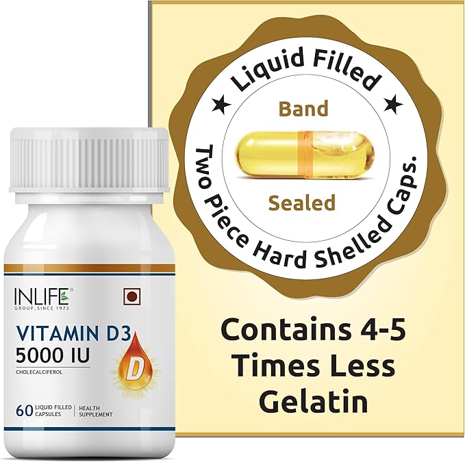 Cholecalciferol Vitamin D3 5000 IU with Coconut Oil for Back Pain Relief, Increased Energy Production, Immune Function, Heart Health, Joints & Muscle Building | Vegan GMP Tested - (60 Count)