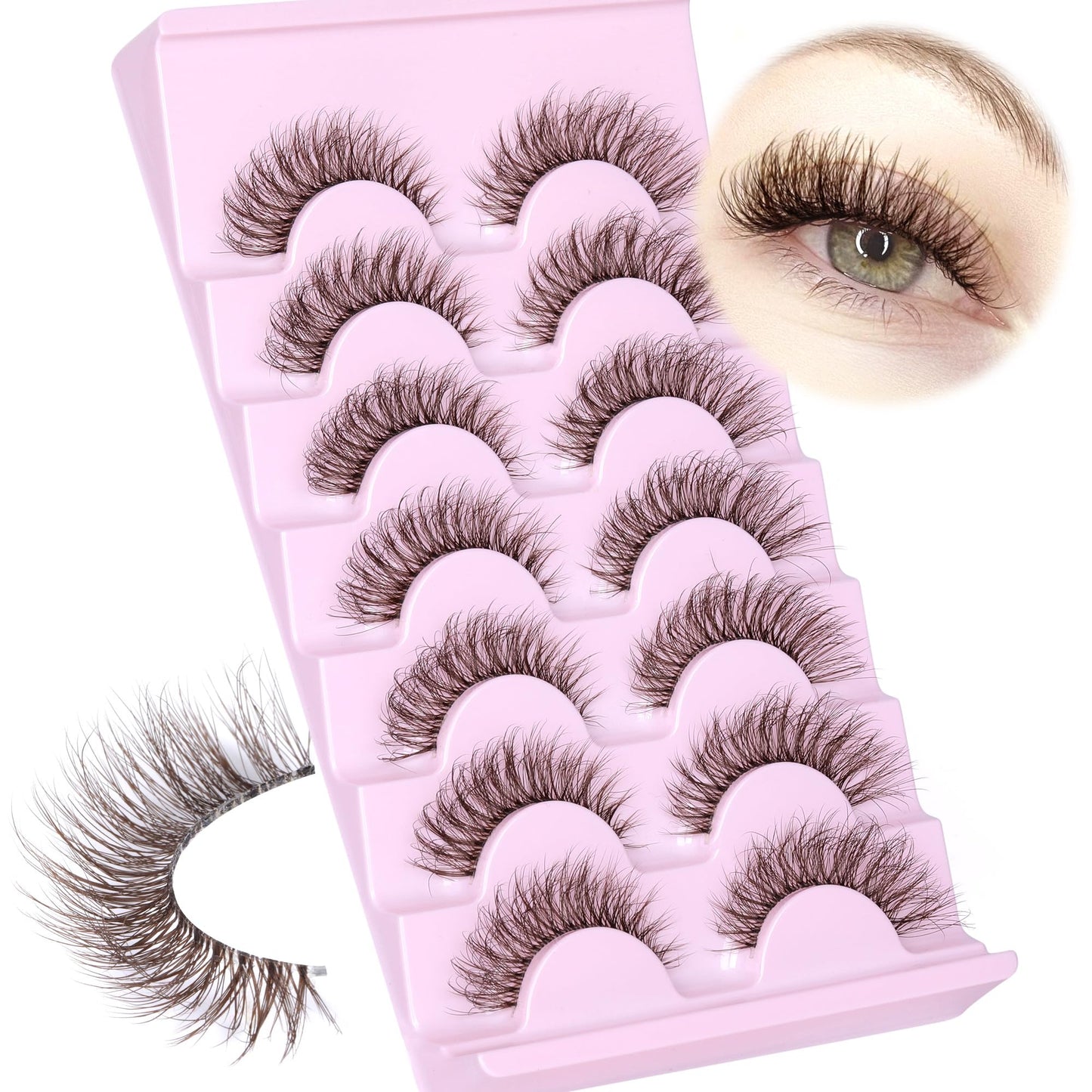 JIMIRE Brown False Eyelashes with Clear Band Fluffy 6D Lashes Brown Colored Lashes Natural Look Like Eyelash Extensions Soft Faux Mink Strip Eyelashes 7 Pairs Multipack