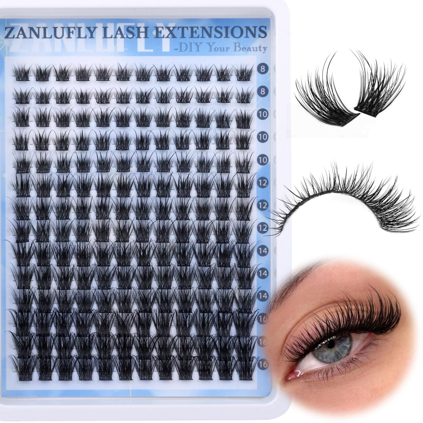 Lash Clusters Wispy Eyelash Clusters Natural C Curl Eyelash Extensions zanlufly Lash Clusters 168Pcs Individual Lashes (8-16MM)