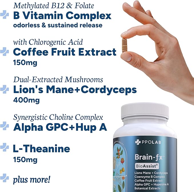 Brain-fxโข Nootropic Brain Energy Memory & Focus Supplement, Lions Mane Extract, L Theanine, Methyl B12 5MTHF B Complex, Alpha GPC Choline, Bacopa Monnieri, Ginseng, Cordyceps, Huperzine A BDNF Factor