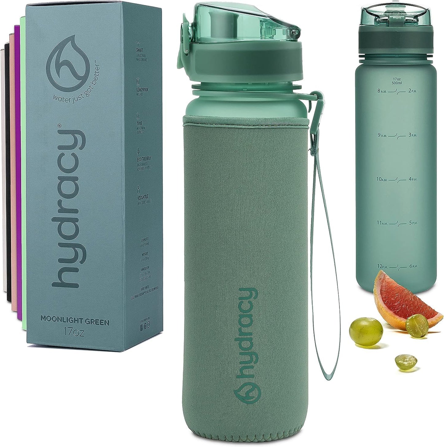 Hydracy 17 oz Motivational Water Bottle with Time Marker, Reusable Water Bottle With Strap, Leak Proof Chug Lid, Kids Water Bottle with Times to Drink and Fruit Infusion Strainer, Ideal Gift