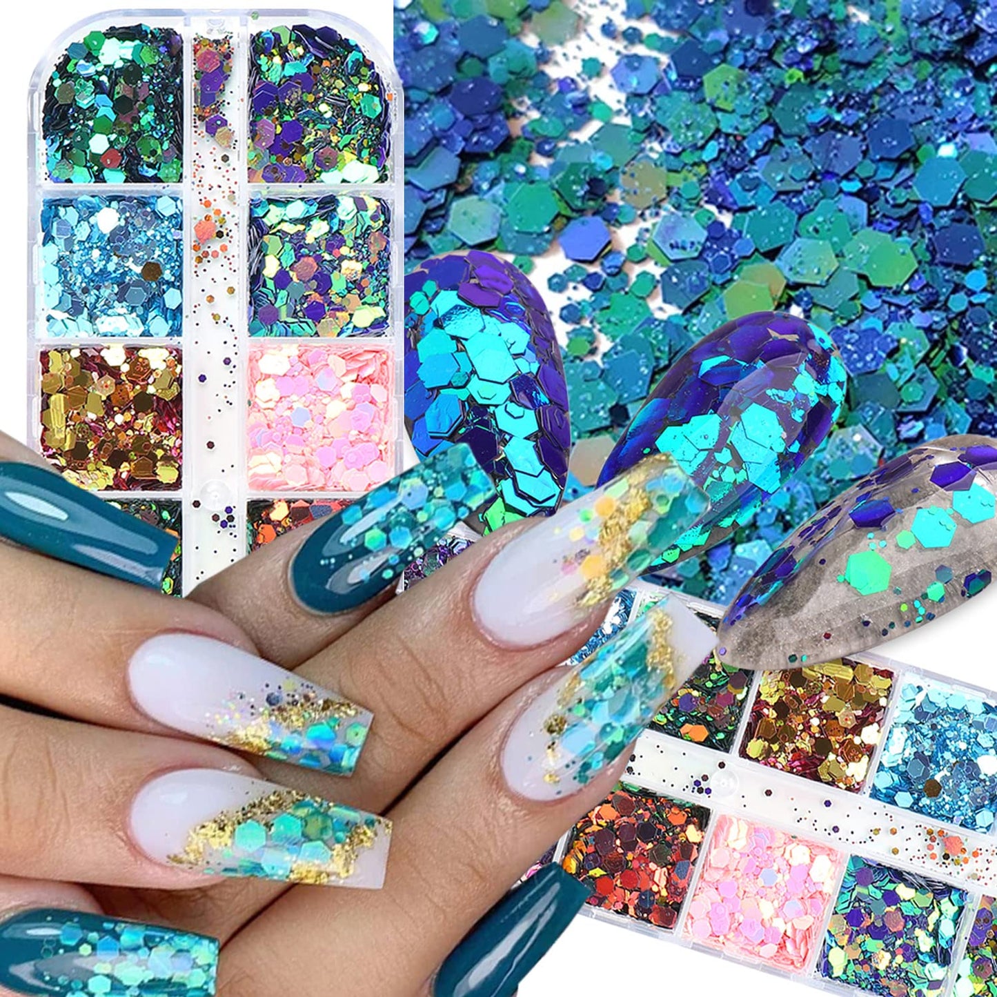 Chameleon Glitter Nail Art Sequins, Holographic 3D Laser Gradient Nail Glitter Flakes Design, UV Gel Shiny Glitters Powder Accessories for Women Manicure Mermaid Decorations DIY Sparkly Nail Art Tips