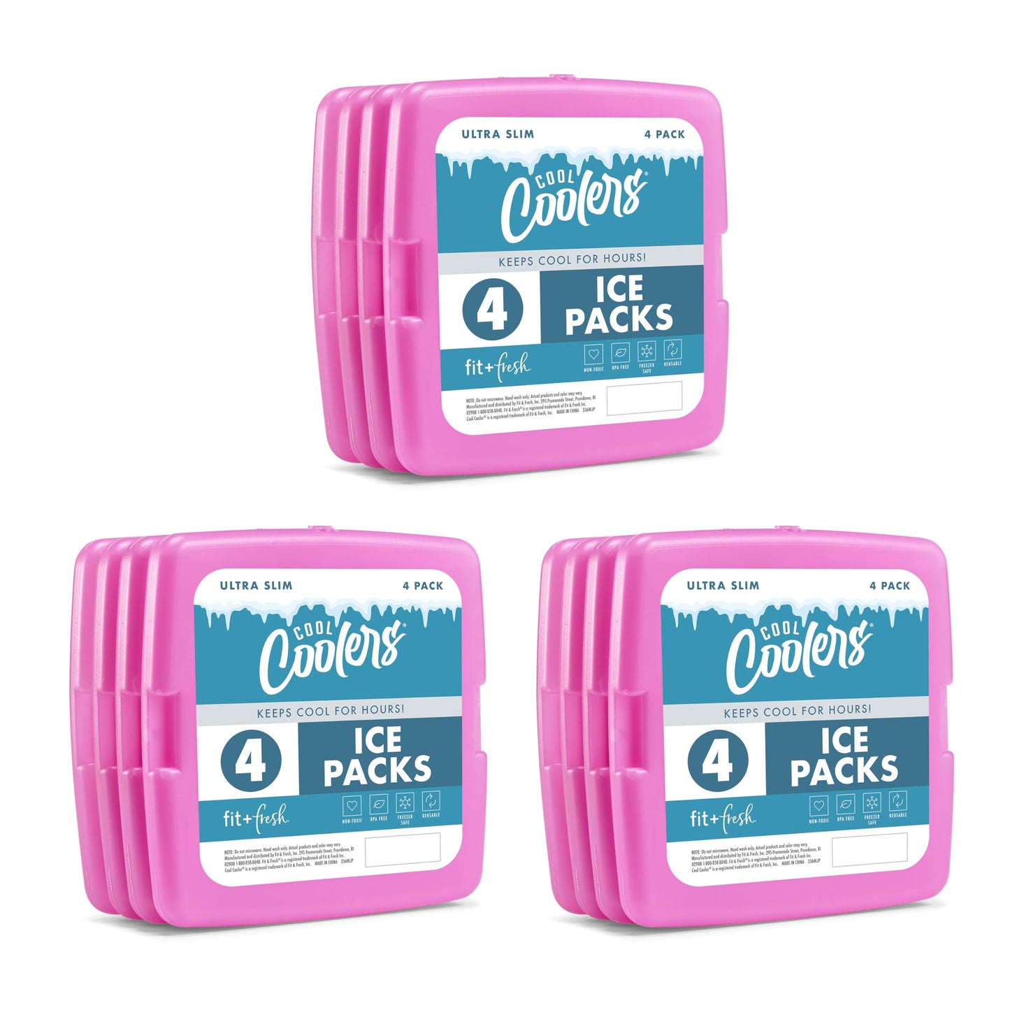 Cool Coolers by Fit + Fresh, Reusable & Long-Lasting Slim Ice Packs, Cold Packs for Cooler, Flat ice Packs for lunchbags. Cooler Accessories for Lunchboxes, Camping, Beach,Lunch, & Work, 12PK, Purple