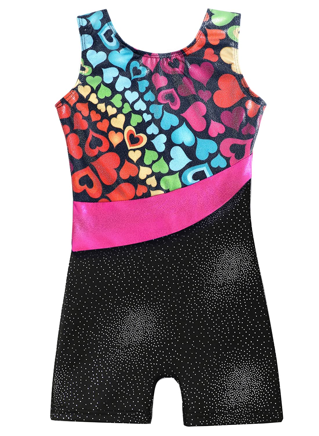 Leotards for Toddler Girls Gymnastics Biketard 2t 3t 18 months 24 months Sparkle Rainbow Heart Pattern Sleeveless Biketards Hotpink Black (Rainbow Heart, 2-3T)