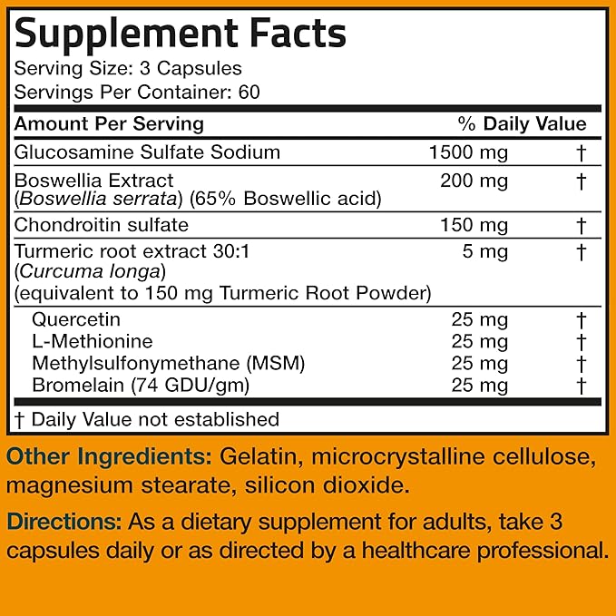 Bronson Glucosamine Chondroitin Turmeric & MSM Advanced Joint & Cartilage Formula, Supports Healthy Joints, Mobility & Cartilage - Non-GMO, 180 Capsules