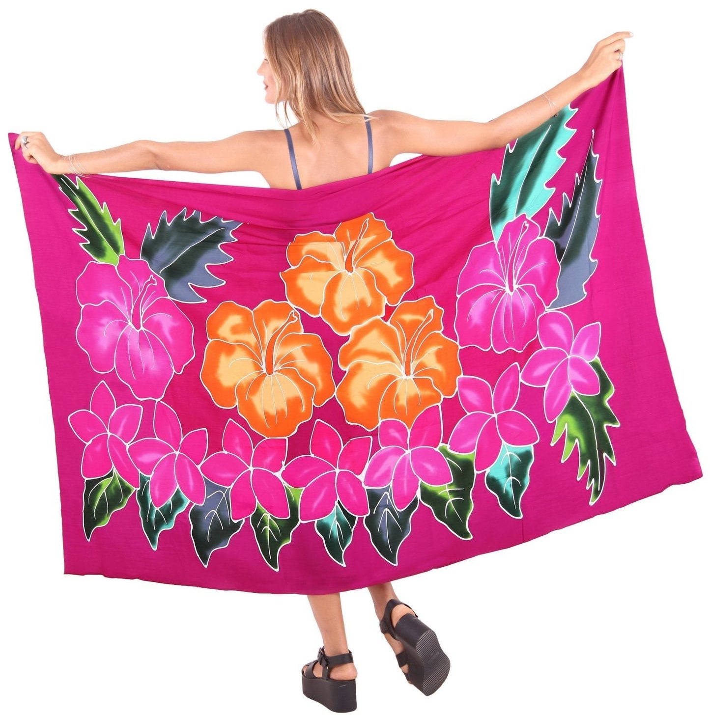 LA LEELA Women's Wrap Swimwear Cover up Sarong Wraps One Size Pink Flower