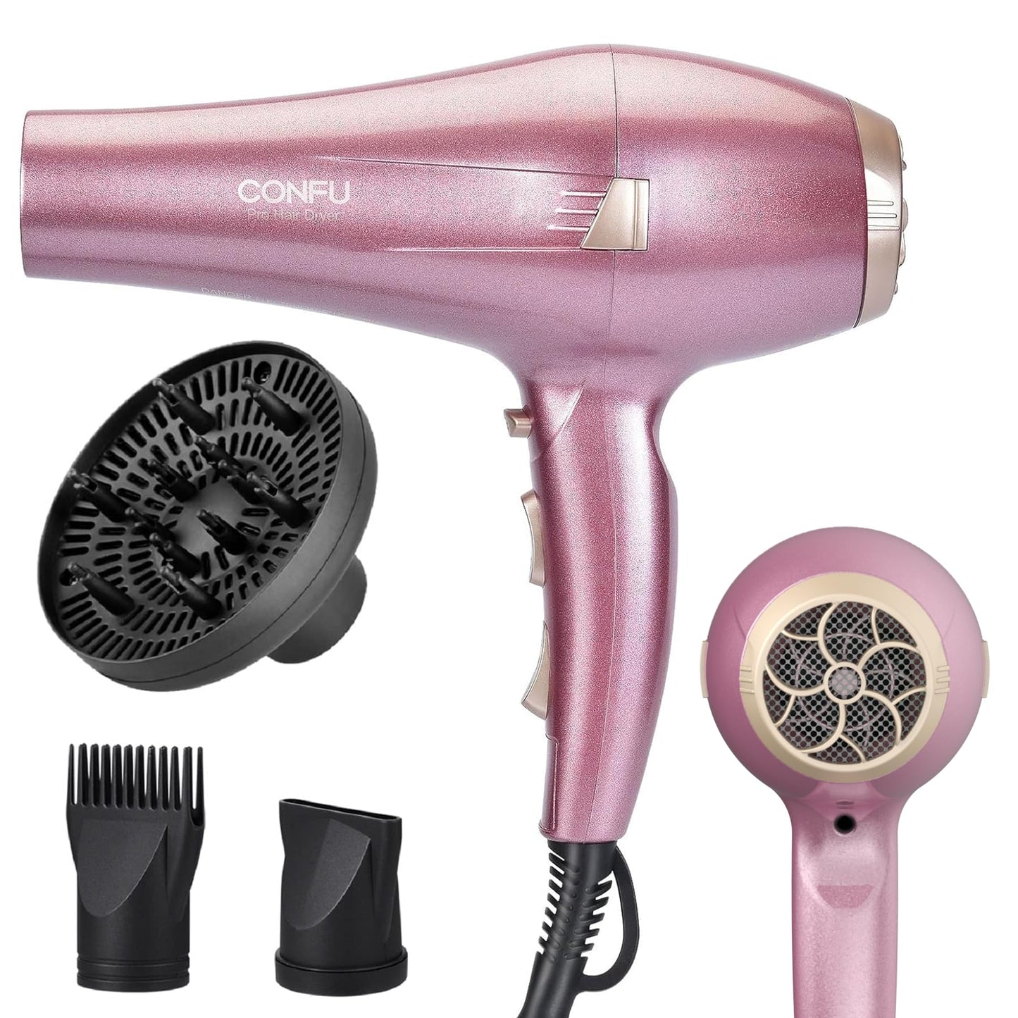 CONFU Hair Dryer, Professional Ionic Salon Blow Dryer with Diffuser for Women and Men, 5X Fast Drying, Powerful and Quiet Hair Blow Dryer for Fast & Easy Styling (1875 Watts)