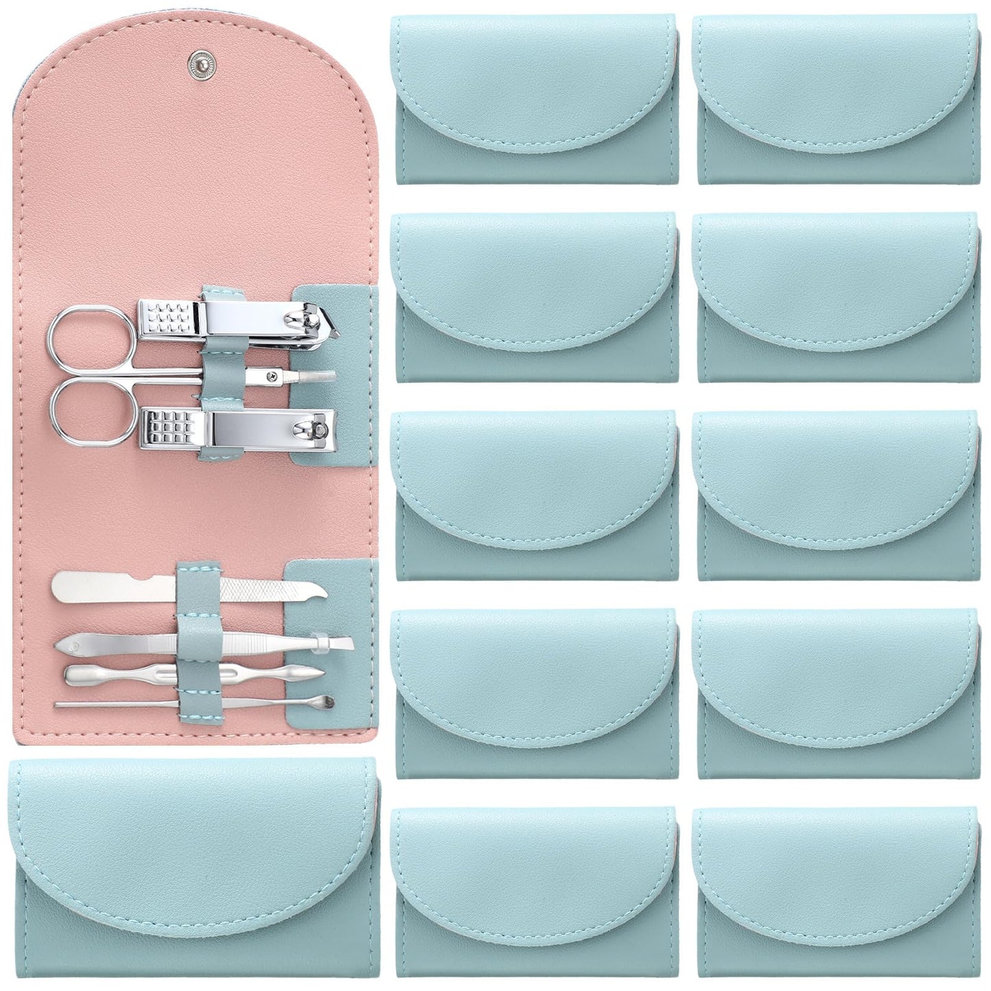 Lanties 12 Set Manicure Set Bulk Mini Manicure Nail Clipper Kit 7 in 1 Stainless Steel Professional Nail Care Pedicure with Travel Portable Bag Grooming Kits for Women Men Home(Green)