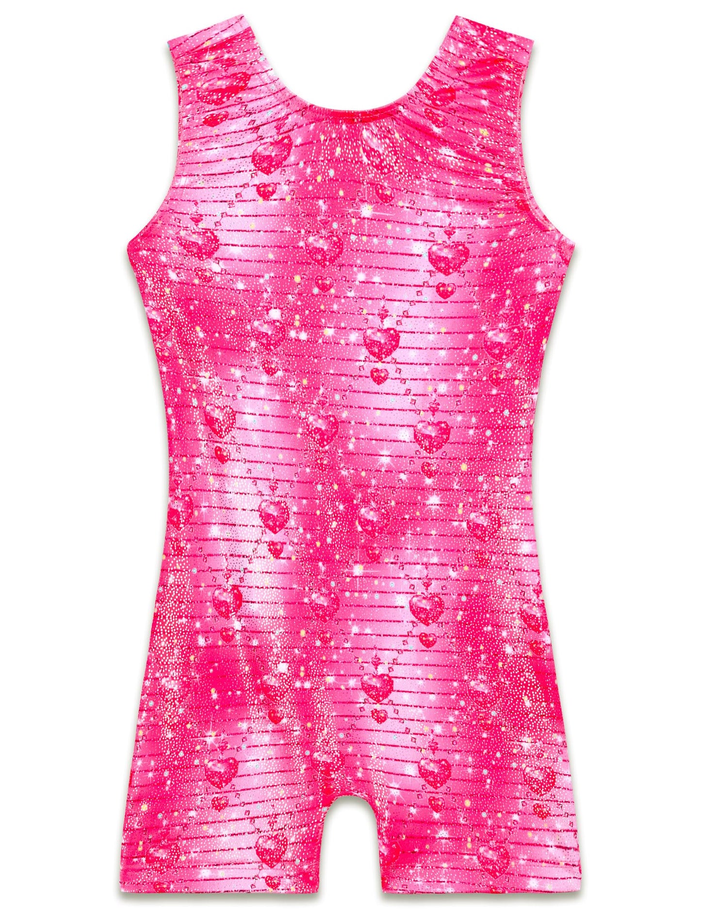 Gymnastics Leotards for Girls Sleeveless Biketard Size 5-6 Years Old Sparkly Pink Hearts Print Pro Stretchy Unitard