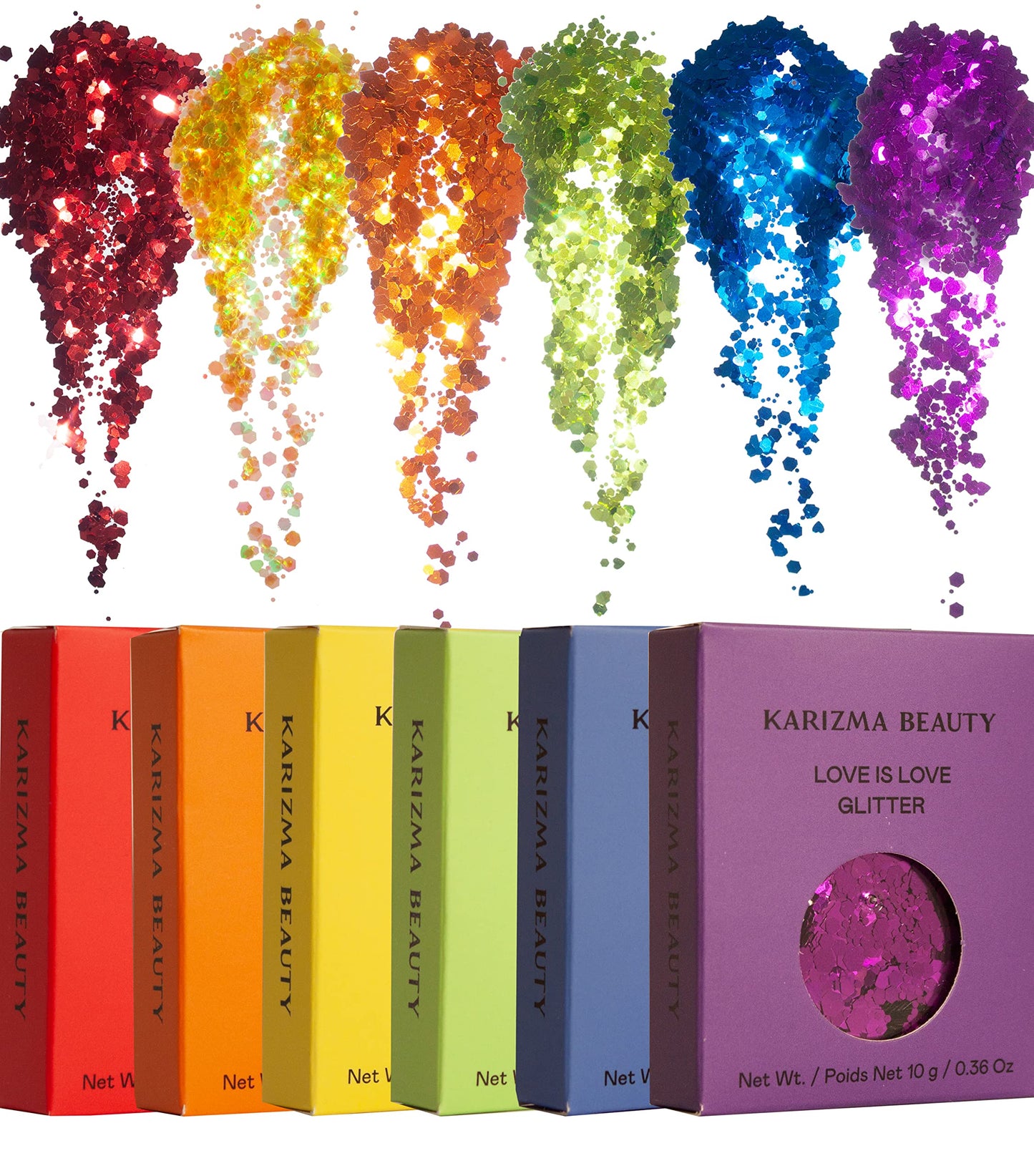 KARIZMA Love is Love. 6X 10g Chunky Face Glitter, Pride Rainbow Glitter, Hair Glitter, Eye Glitter and Body Glitter for Women and Men. Rave Glitter and Cosmetic Glitter Makeup.