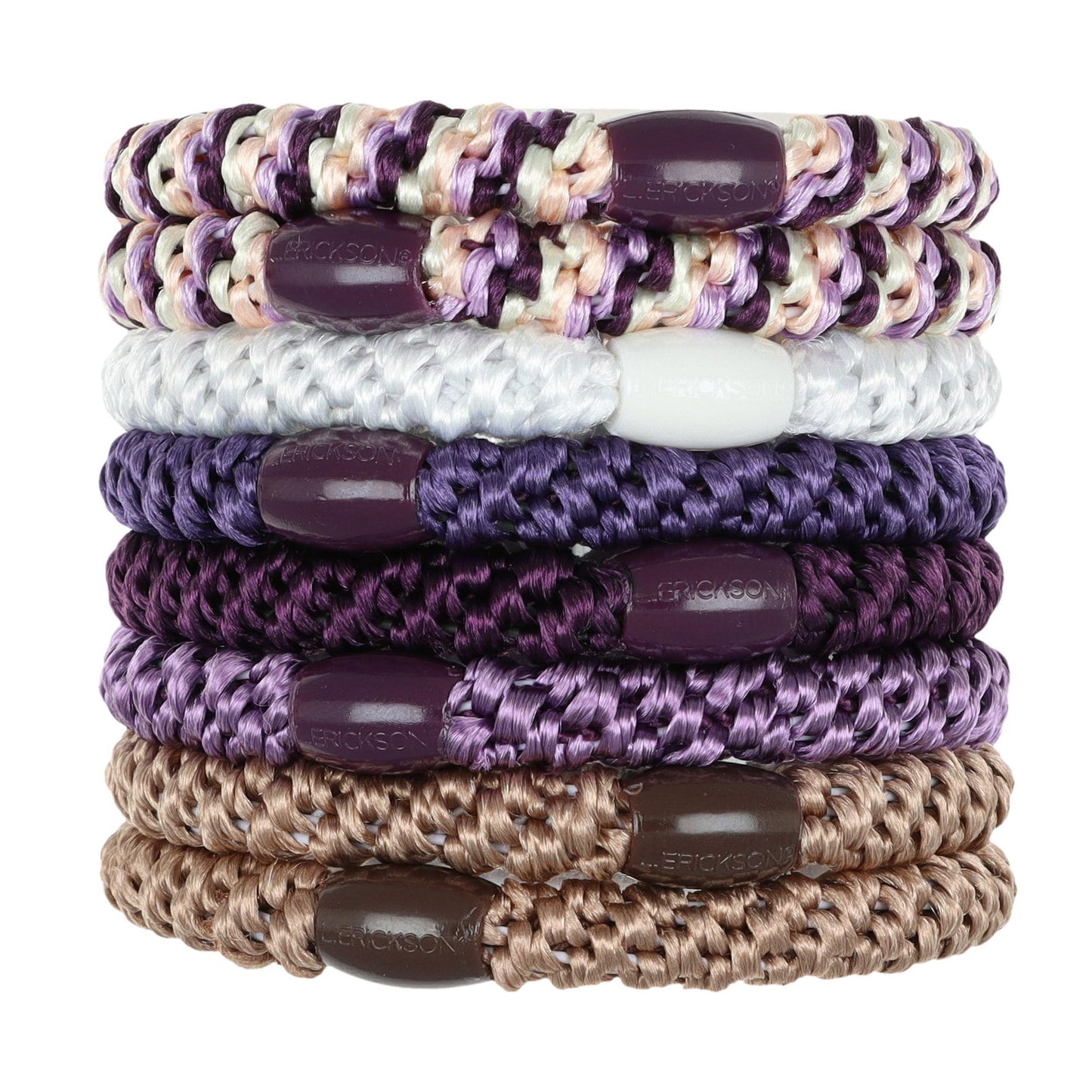 L. Erickson Grab & Go Ponytail Holders, 8 pc purple thick hair ties for women, strong hold no damage elastic hair bands