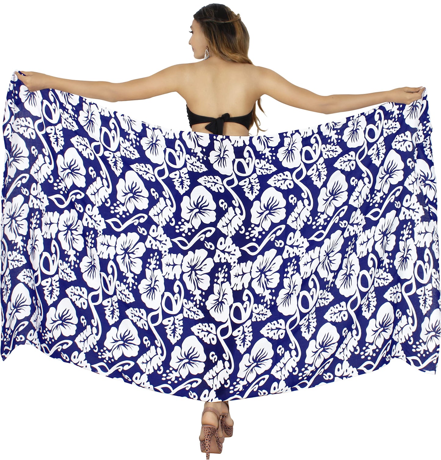 LA LEELA Women's Sarong Wraps Swimwear Cover up Wrap One Size Blue Hibiscus
