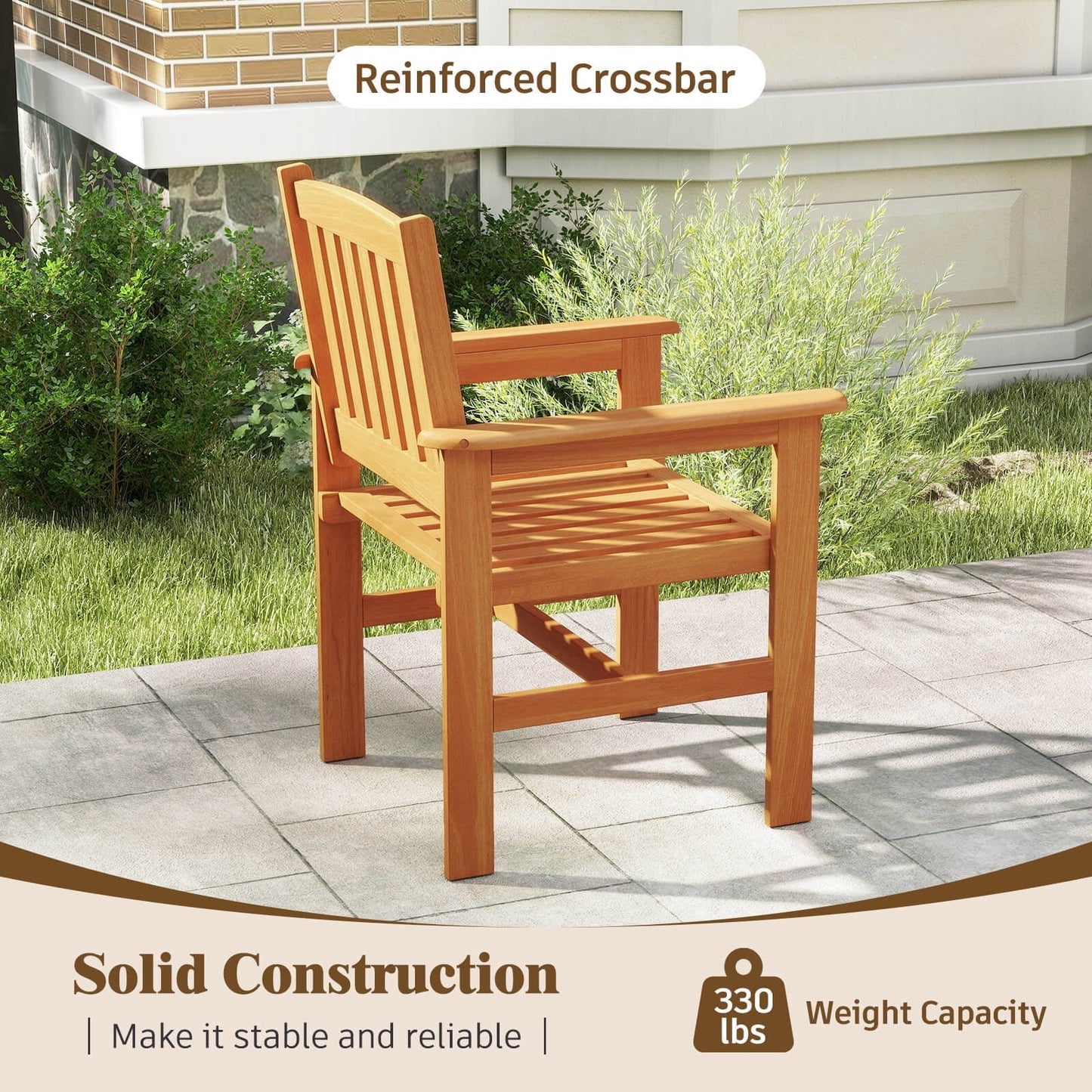 Costway Patio Chairs Set of 2 Outdoor Wooden Dining Chairs with Inclined Backrests