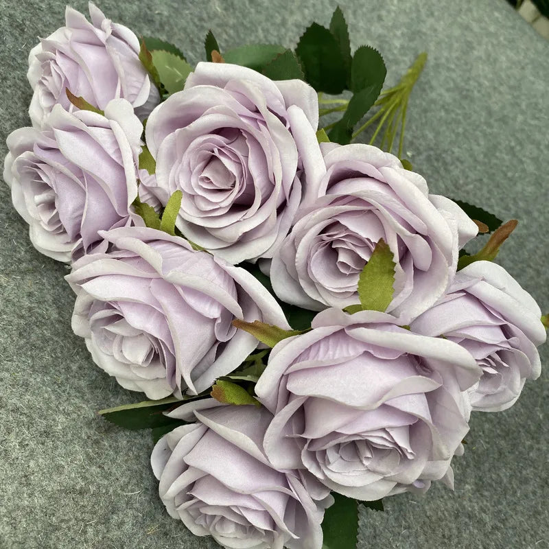 9-Head Artificial Rose Bouquet Decor